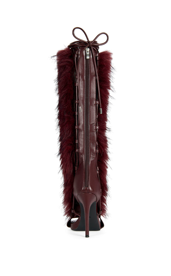 STAMOS-MERLOT FAUX FUR GLADIATOR SANDAL BOOT