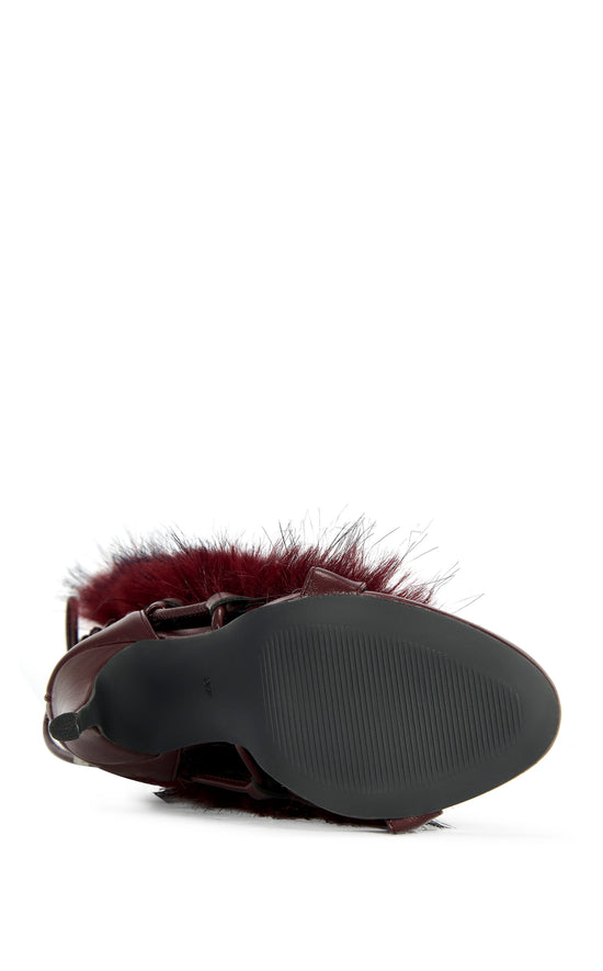 STAMOS-MERLOT FAUX FUR GLADIATOR SANDAL BOOT
