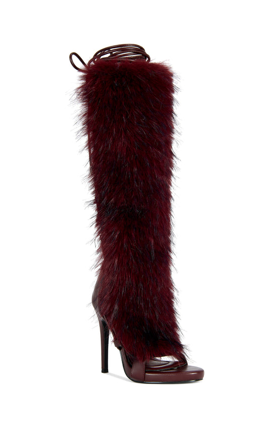 STAMOS-MERLOT FAUX FUR GLADIATOR SANDAL BOOT