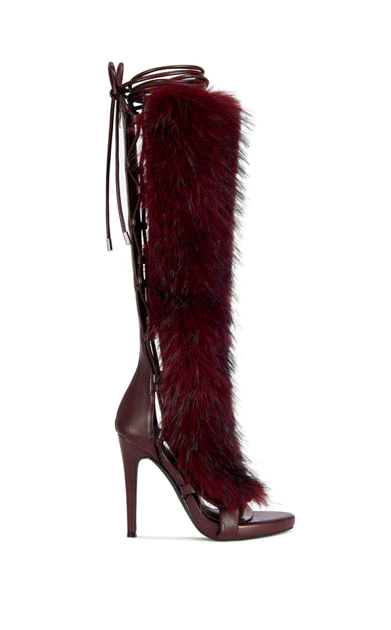 STAMOS-MERLOT FAUX FUR GLADIATOR SANDAL BOOT