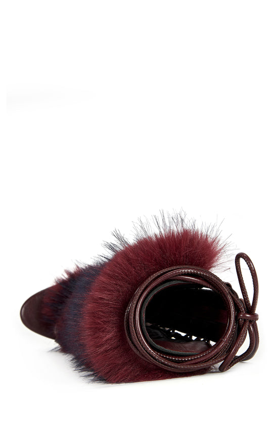 STAMOS-MERLOT FAUX FUR GLADIATOR SANDAL BOOT