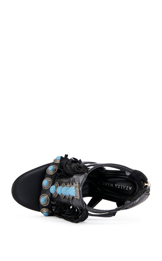 SUMAC-BLACK FRINGE GLADIATOR SANDAL BOOTIE