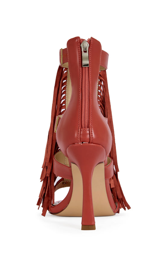 SUMAC-RED FRINGE GLADIATOR SANDAL BOOTIE