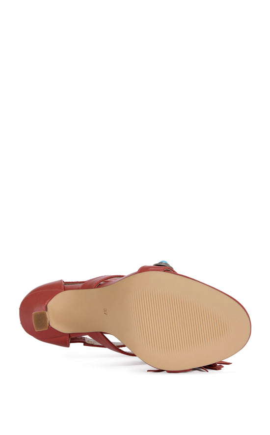 SUMAC-RED FRINGE GLADIATOR SANDAL BOOTIE