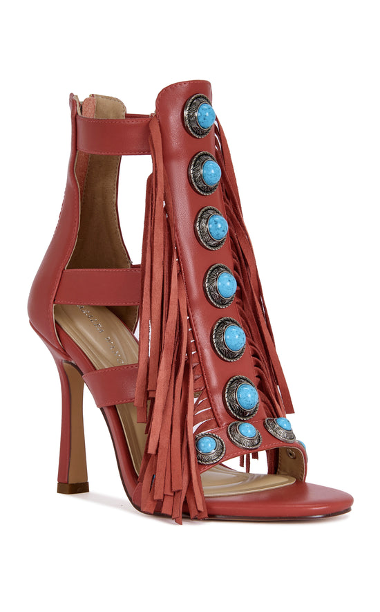 SUMAC-RED FRINGE GLADIATOR SANDAL BOOTIE