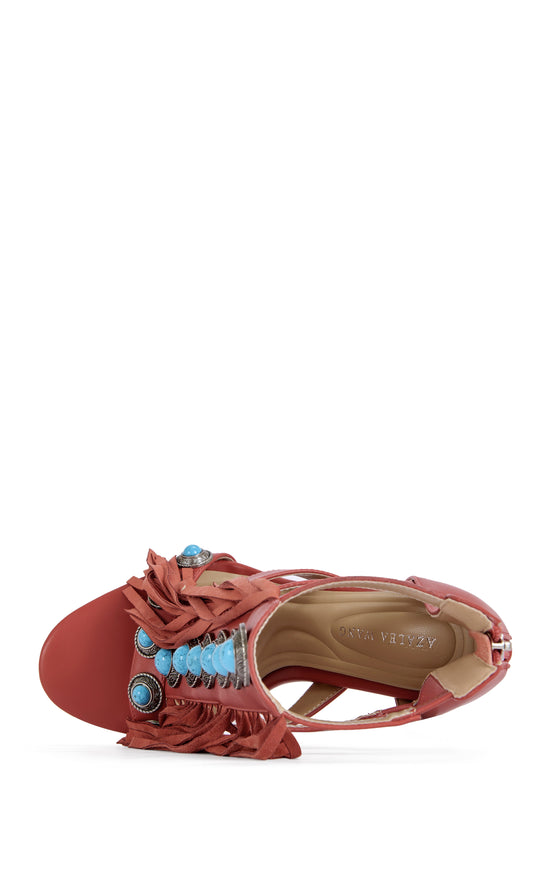 SUMAC-RED FRINGE GLADIATOR SANDAL BOOTIE