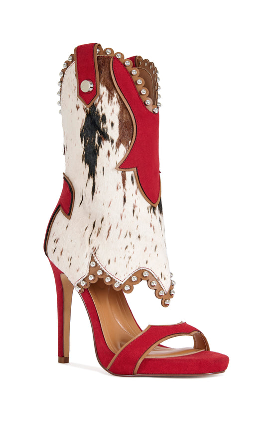 TAHLIE-COWMULTI CALF HAIR STILETTO SANDAL BOOTIE