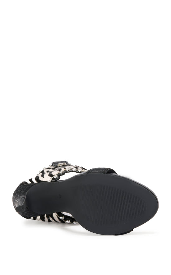 TAHLIE-ZEBRA CALF HAIR STILETTO SANDAL BOOTIE