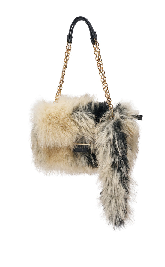 TAILSPIN-BEIGEMULTI FAUX FUR HANDBAG