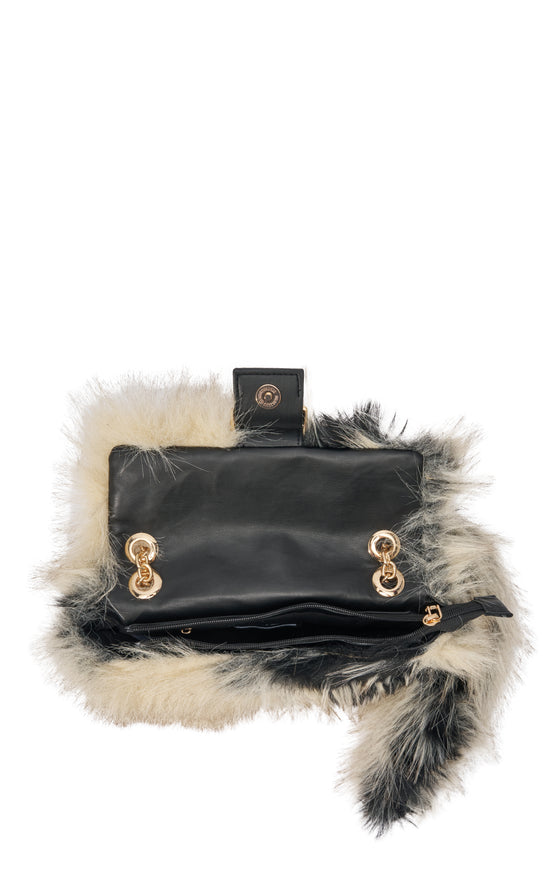 TAILSPIN-BEIGEMULTI FAUX FUR HANDBAG