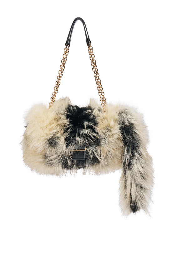 TAILSPIN-BEIGEMULTI FAUX FUR HANDBAG