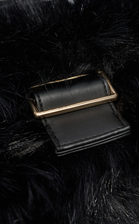TAILSPIN-BLACK FAUX FUR HANDBAG