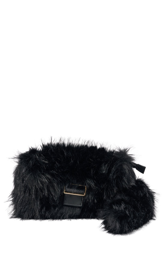 TAILSPIN-BLACK FAUX FUR HANDBAG
