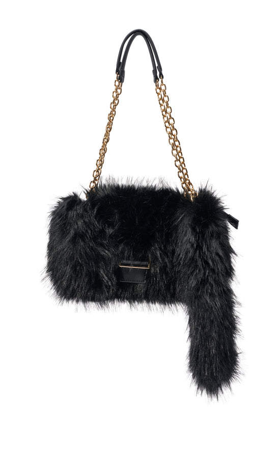 TAILSPIN-BLACK FAUX FUR HANDBAG