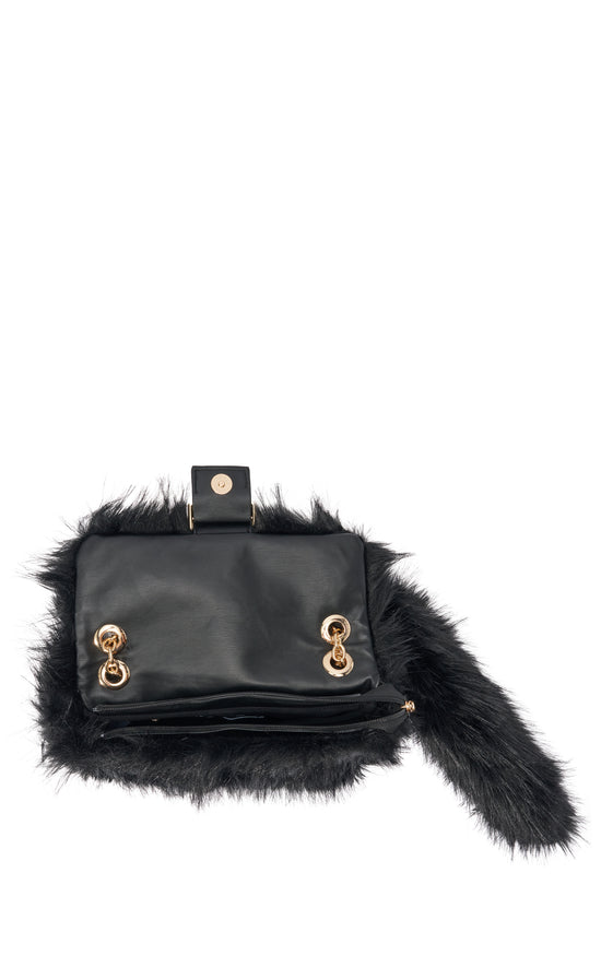 TAILSPIN-BLACK FAUX FUR HANDBAG