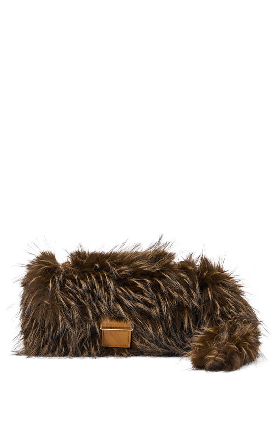 TAILSPIN-CHOCOLATE FAUX FUR HANDBAG