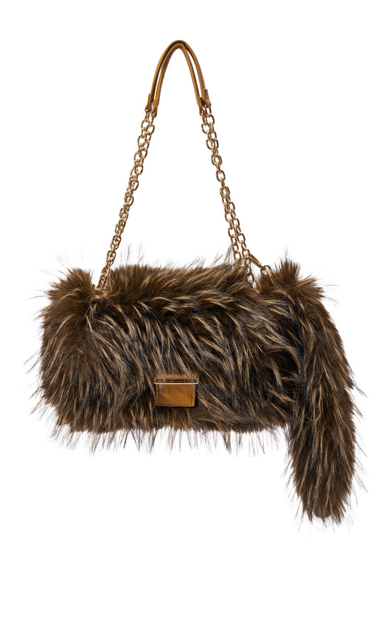TAILSPIN-CHOCOLATE FAUX FUR HANDBAG