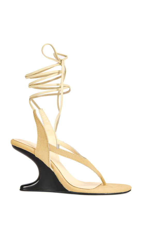 TAMSIE-BEIGE CALF HAIR WRAP-AROUND SANDAL