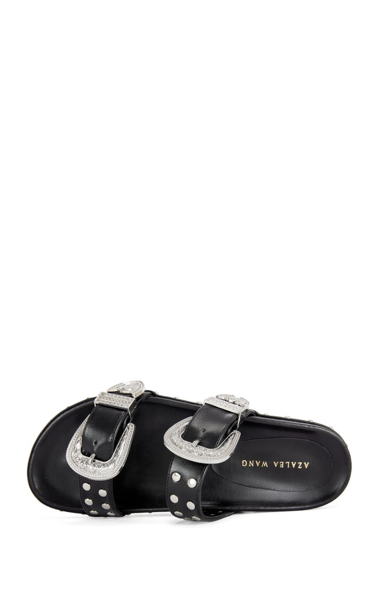TEGAN-BLACK WESTERN SANDAL SLIDE