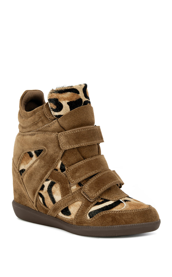TEMPEST-LEOPARD GENUINE SUEDE WEDGE  SNEAKER