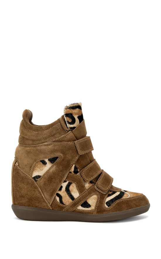 TEMPEST-LEOPARD GENUINE SUEDE WEDGE  SNEAKER