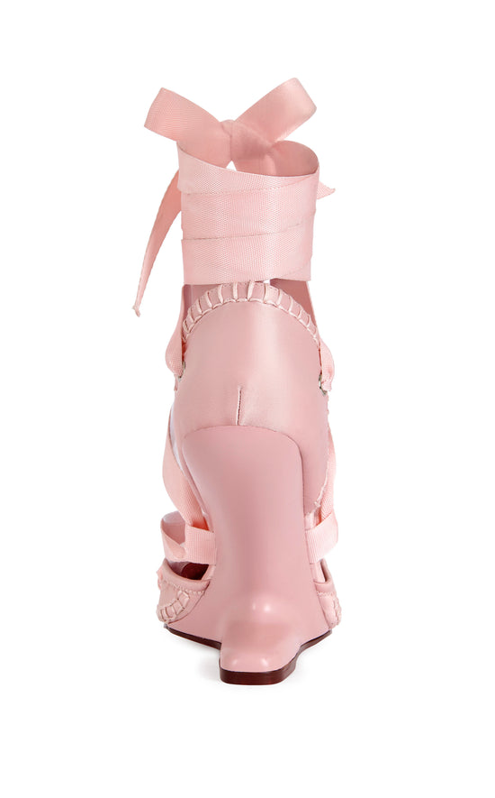 TENDU-PINK BALLERINA WRAP-AROUND WEDGE PUMP