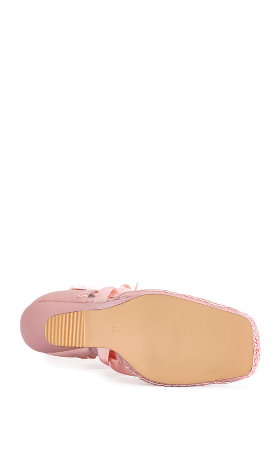 TENDU-PINK BALLERINA WRAP-AROUND WEDGE PUMP