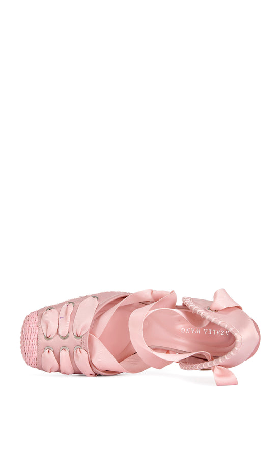 TENDU-PINK BALLERINA WRAP-AROUND WEDGE PUMP