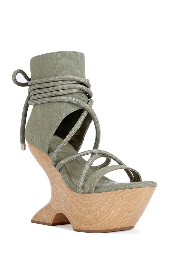 TIZIANO-OLIVE CURVED WEDGE WRAP-AROUND PLATFORM SANDAL
