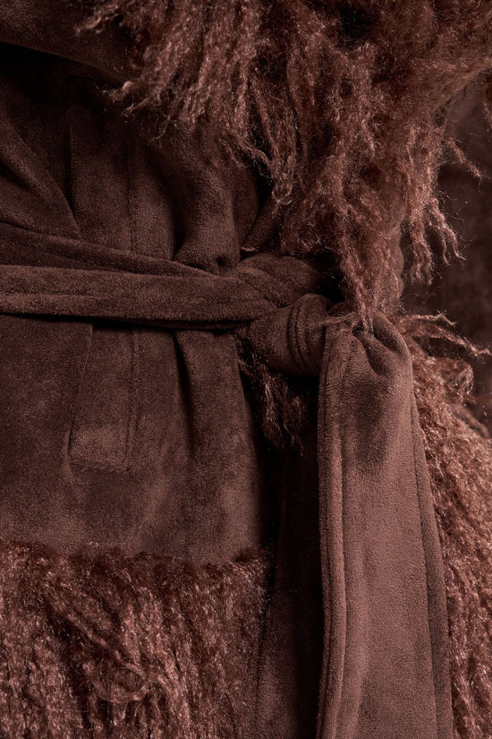 TORI-CHOCOLATE FAUX FUR TRENCH JACKET