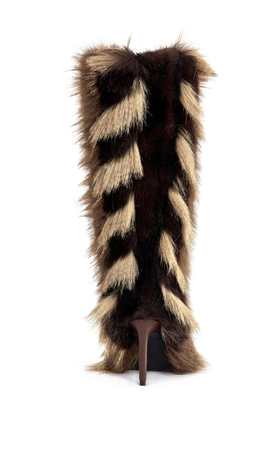 UPSELLA-CHOCOLATE FAUX FUR STILETTO BOOT