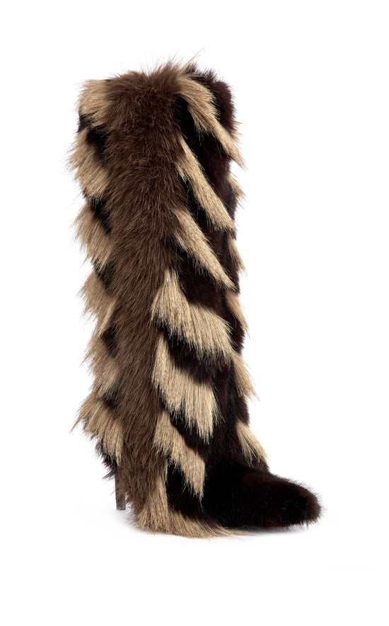 UPSELLA-CHOCOLATE FAUX FUR STILETTO BOOT