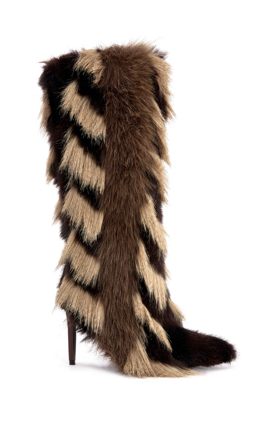 UPSELLA-CHOCOLATE FAUX FUR STILETTO BOOT