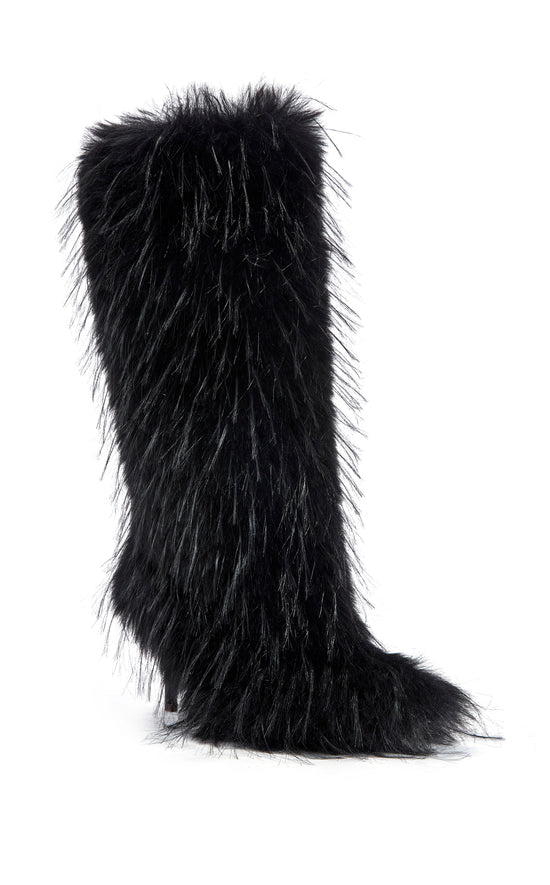 UPSTARTER-BLACK FAUX FUR STILETTO BOOT