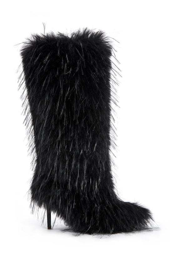 UPSTARTER-BLACK FAUX FUR STILETTO BOOT