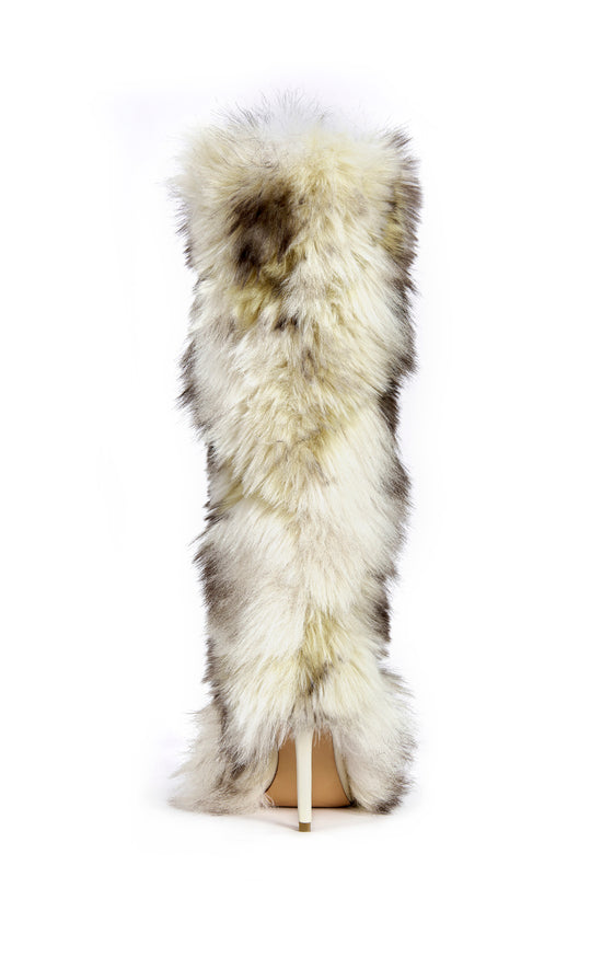 UPSTARTER-CREAMMULTI FAUX FUR STILETTO BOOT