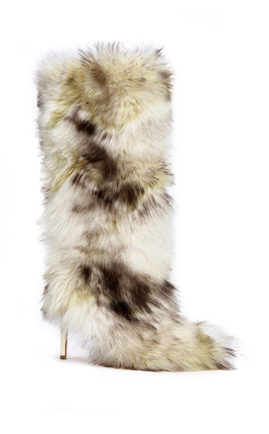 UPSTARTER-CREAMMULTI FAUX FUR STILETTO BOOT