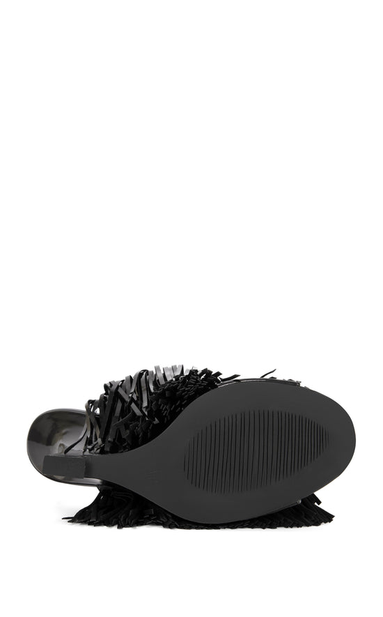 VAILYN-BLACK PATENT FRINGE WEDGE SANDAL
