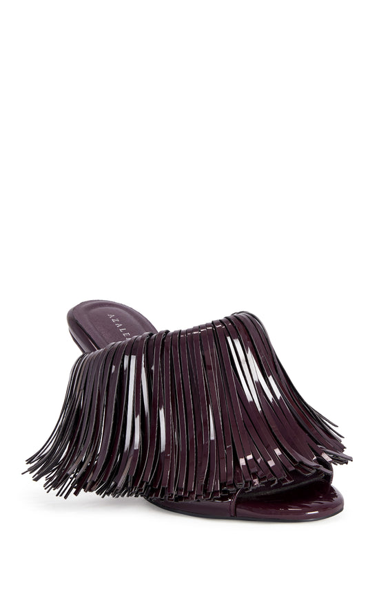 VAILYN-PURPLE PATENT FRINGE WEDGE SANDAL