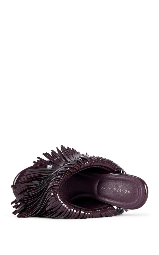 VAILYN-PURPLE PATENT FRINGE WEDGE SANDAL