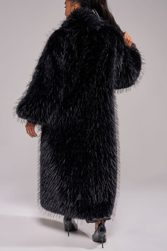VAULT-BLACK FAUX FUR COAT
