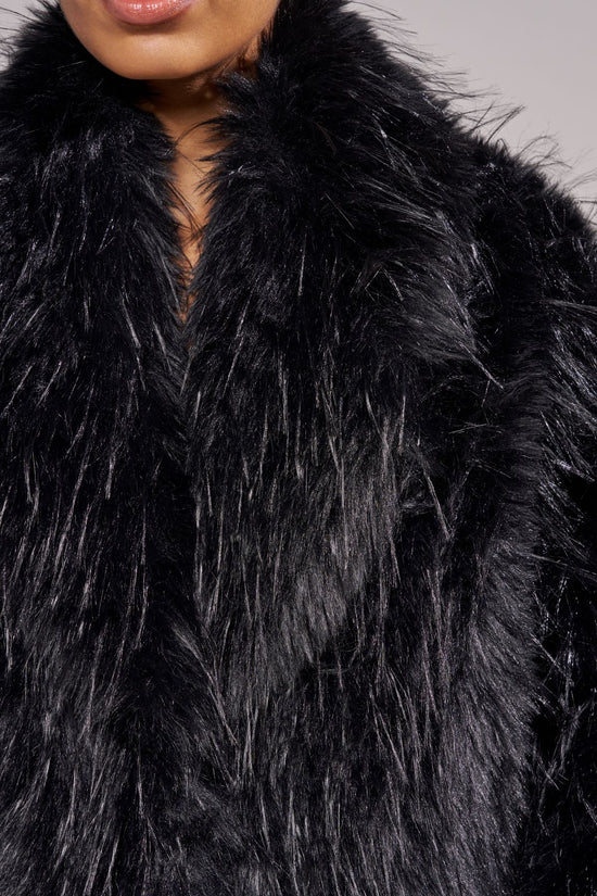 VAULT-BLACK FAUX FUR COAT