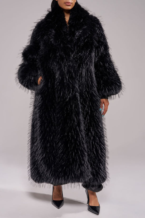 VAULT-BLACK FAUX FUR COAT