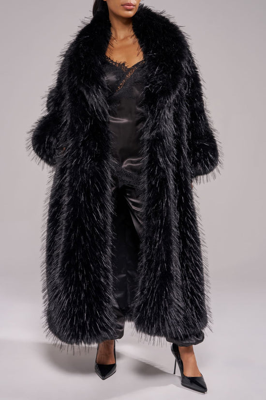 VAULT-BLACK FAUX FUR COAT