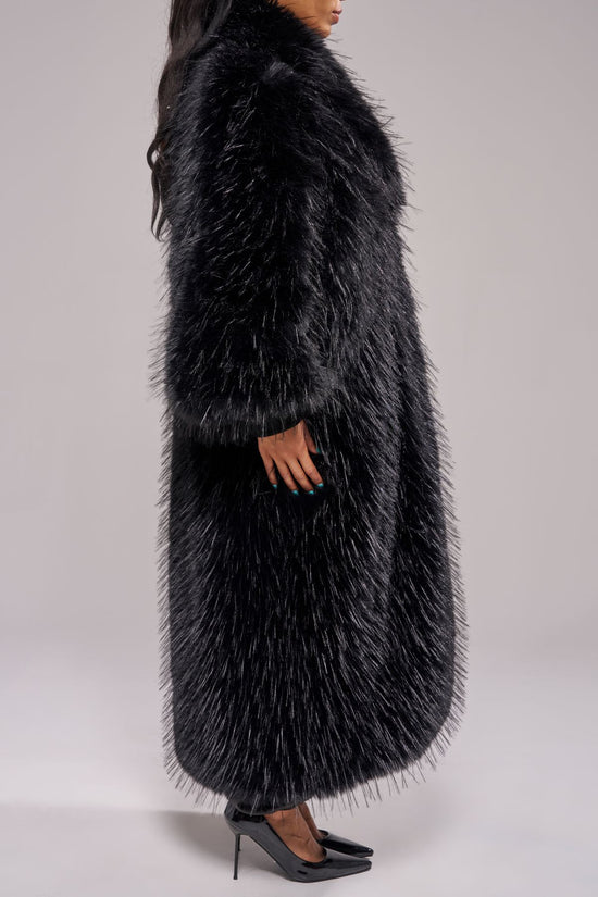 VAULT-BLACK FAUX FUR COAT
