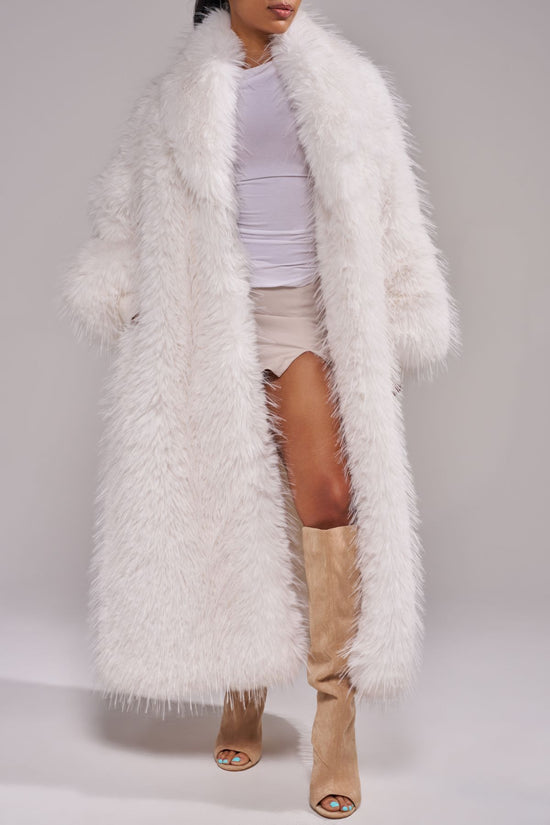VAULT-WHITE FAUX FUR COAT