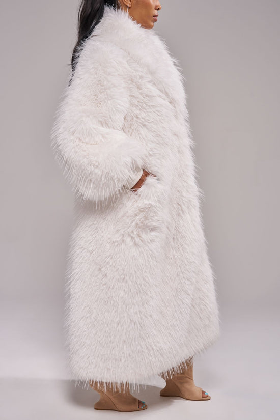 VAULT-WHITE FAUX FUR COAT