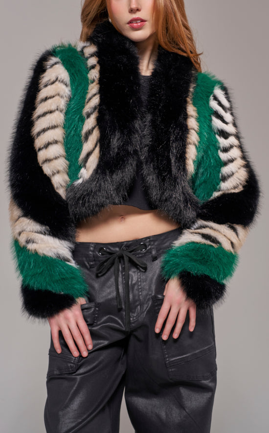 VESPER-GREENMULTI FAUX FUR JACKET