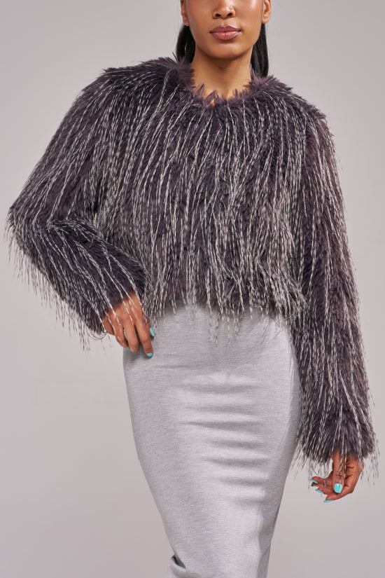 VETRA-EGGPLANT FAUX FUR JACKET