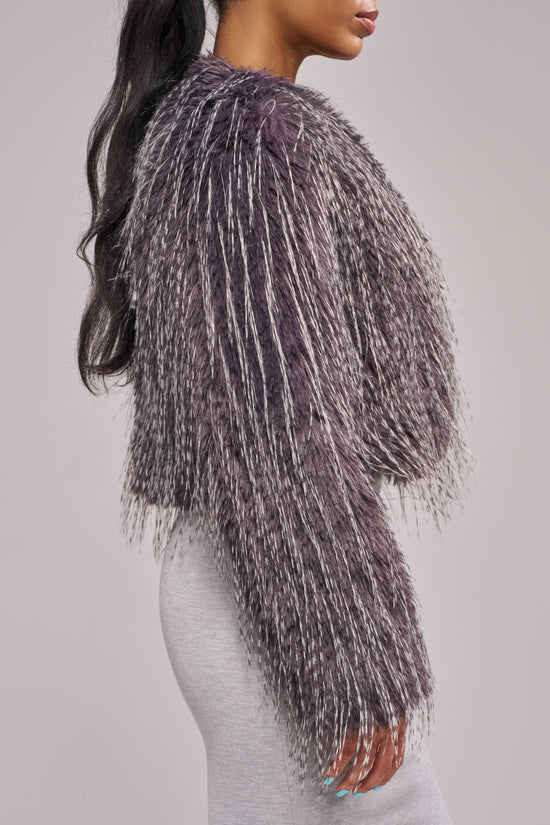VETRA-EGGPLANT FAUX FUR JACKET